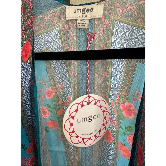 Size M/L Umgee Mixed Print Floral Kimono in Blue - Picture 5 of 7